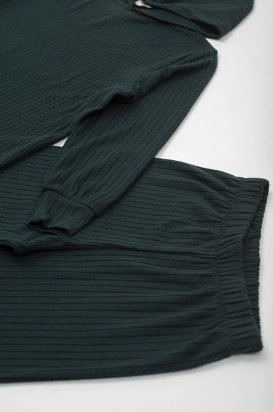 Kapişonlu Taytlı Yeşil Alt Üst Takım - Resim 4