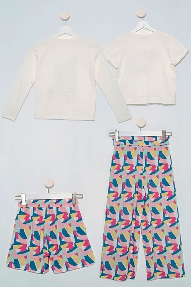 4'lü Tshirt Bluz Pantolon Şort Sarı Takım - Resim 2