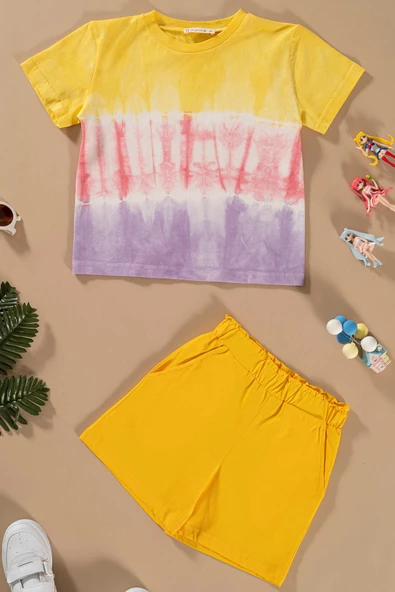 Batik Yıkamalı Sarı Tshirt Şort Takım ürün görseli