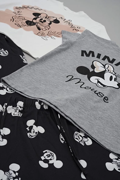 4'lü Minnie Mouse Baskılı Tshirt Şort Pantolon Takım - Resim 3