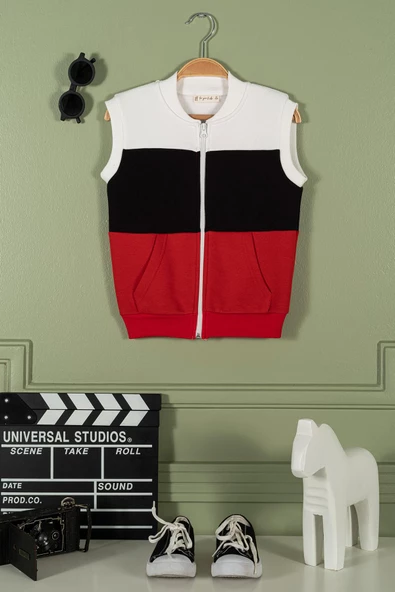 Fermuarlı Garnili Kanguru Cep Kırmızı Erkek Çocuk Yelek ürün görseli