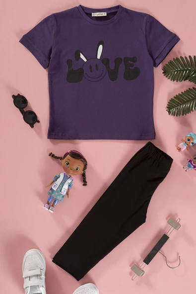 Baskılı Tshirt Tayt Siyah Alt Üst Takım - Resim 4