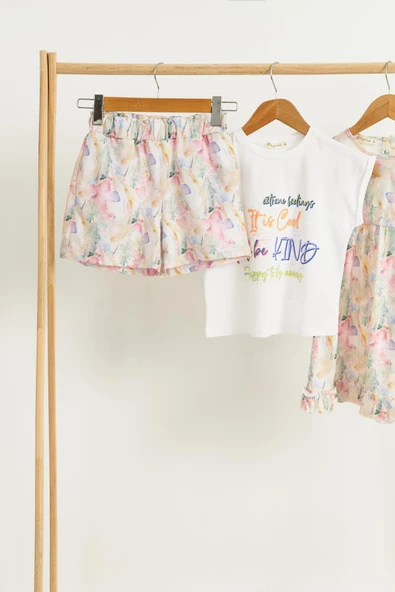 3'lü Tshirt Elbise Şort Sarı Takım - 5