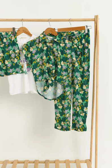 4'lü Tshirt Gömlek Pantolon Şort Yeşil Takım - 6