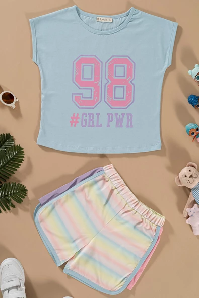 Baskılı Yarasa Kol Garni Detaylı Mavi Alt Üst Takım ürün görseli