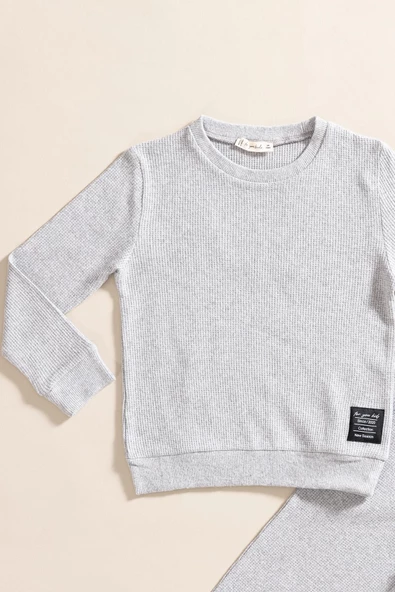 2'li Pamuk Waffle Sweat Jogger Açık Gri Alt Üst Takım - 2