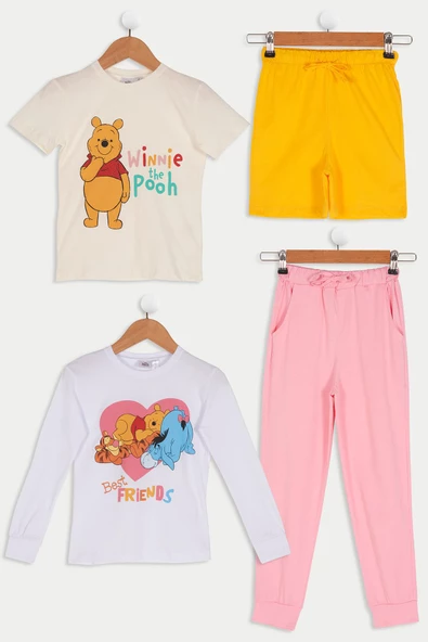 4'lü Winnie The Pooh Tshirt Şort Pantolon Takım