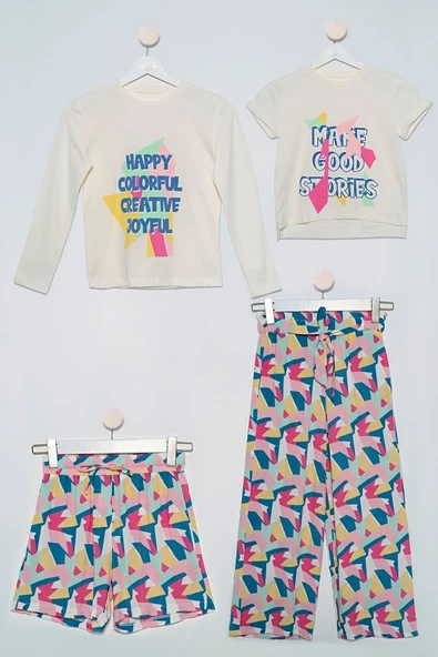 4'lü Tshirt Bluz Pantolon Şort Sarı Takım