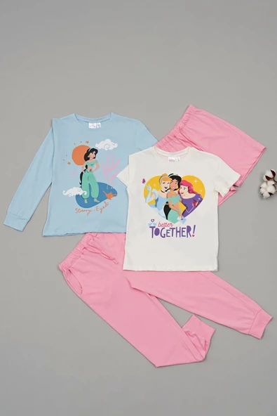 4'lü Disney Princess Baskılı Tshirt Şort Pantolon Takım - Resim 2