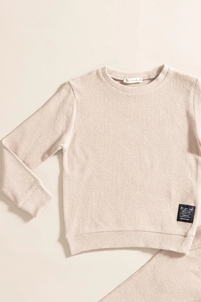 2'li Pamuk Waffle Sweat Jogger Taş Alt Üst Takım - 2