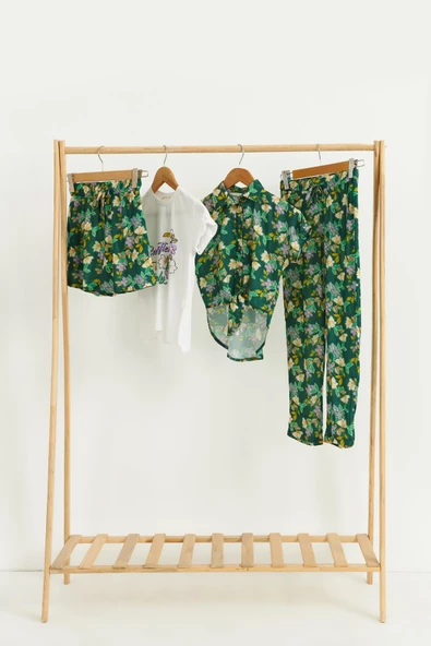 4'lü Tshirt Gömlek Pantolon Şort Yeşil Takım