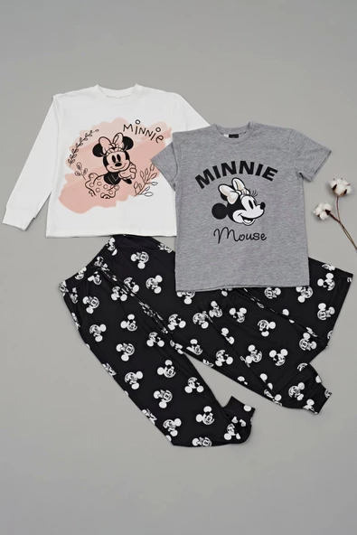 4'lü Minnie Mouse Baskılı Tshirt Şort Pantolon Takım - Resim 2