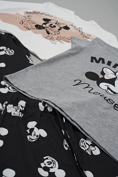 4'lü Minnie Mouse Baskılı Tshirt Şort Pantolon Takım - Resim 5