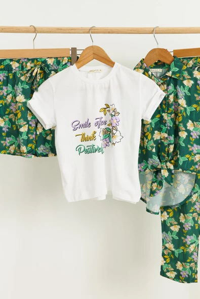 4'lü Tshirt Gömlek Pantolon Şort Yeşil Takım - 2