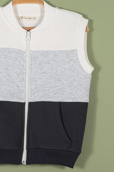 Fermuarlı Garnili Kanguru Cep Antrasit Erkek Çocuk Yelek - Resim 2