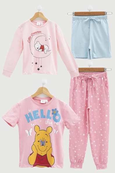 4'lü Winnie The Pooh Baskılı Tshirt Şort Pantolon Takım