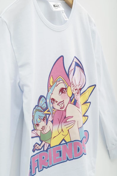 4'lü Winx Baskılı Tshirt Şort Pantolon Beyaz Takım - 3