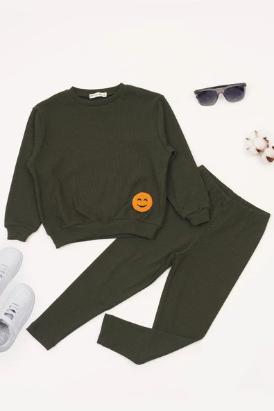 Emoji Nakışlı Taytlı Yeşil Alt Üst Takım ürün görseli 1
