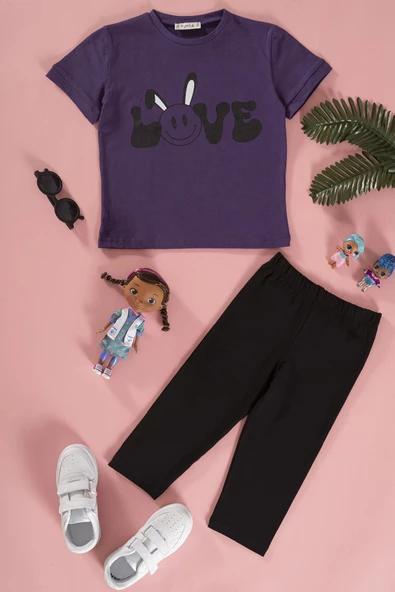 Baskılı Tshirt Tayt Siyah Alt Üst Takım ürün görseli