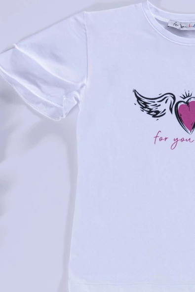 Kalp Kanat Desen Mor Beyaz T-shirt Şort Takım - 2