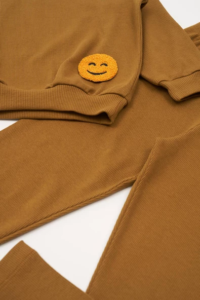 Emoji Nakışlı Taytlı Hardal Alt Üst Takım - 3