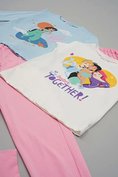 4'lü Disney Princess Baskılı Tshirt Şort Pantolon Takım - Resim 5