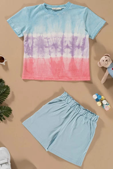 Batik Yıkamalı Mavi Tshirt Şort Takım ürün görseli