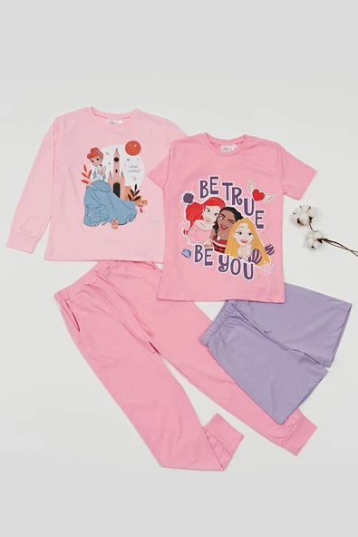 4'lü Disney Princess Baskılı Tshirt Şort Pantolon Takım