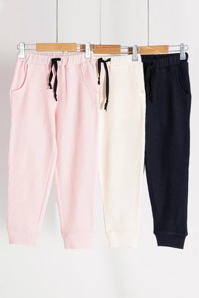 3'lü Cepli Pembe Beyaz Lacivert Jogger Set ürün görseli 1