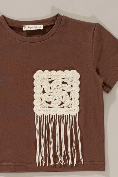 Cep Püskül Detaylı Tshirt Tayt Kahve Alt Üst Takım - Resim 2