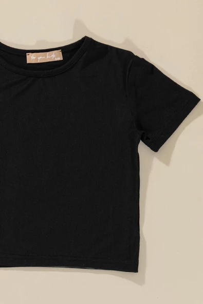 3'lü Baby Girl Baskılı Tshirt Atlet Tayt Siyah Takım - Resim 4