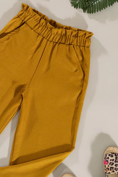 Dantel Cep Detaylı Hardal Pantolon Takım - 2