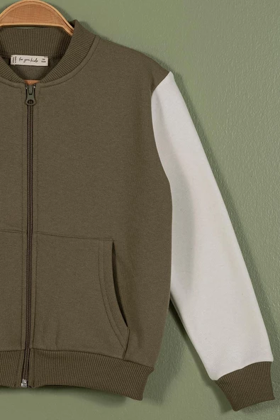 Fermuarlı Garnili Kanguru Cep Yeşil Kız Çocuk Ceket - Resim 2