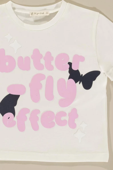 Puf Kelebek Baskılı Pembe Tsihrt Şort Takım - Resim 2