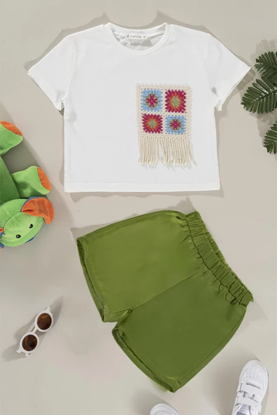 Cep Dantel Detaylı Yeşil Tsihrt Şort Takım ürün görseli