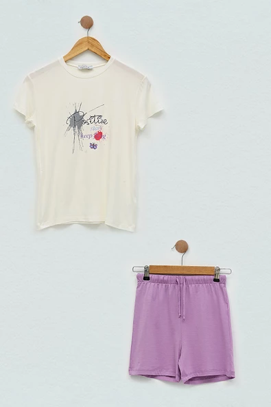 4'lü You Çicek Baskılı Lila Pijama Takım - Resim 4