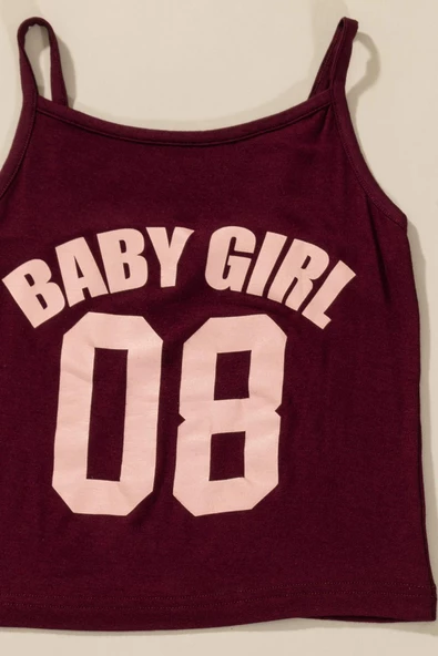 3'lü Baby Girl Baskılı Tshirt Atlet Tayt Bordo Takım - Resim 4