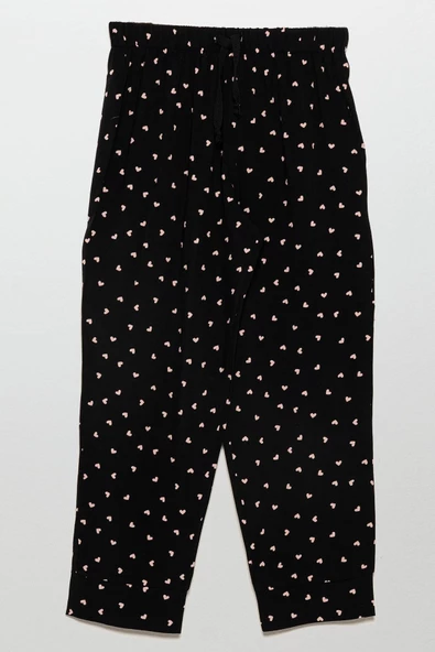 Kalp Baskılı Doğal Viskon Bordo Pijama Takımı - 3