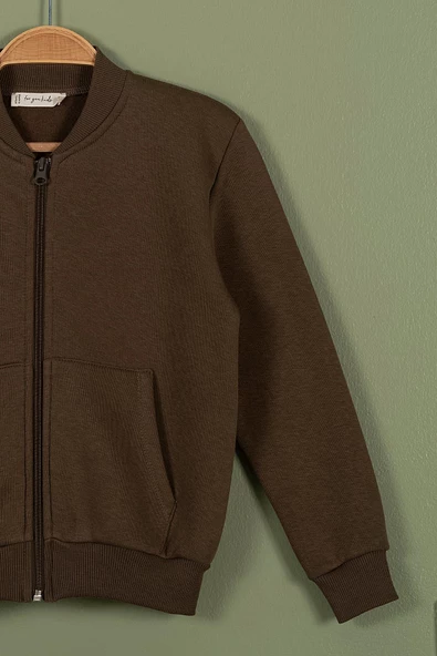 Fermuarlı Kanguru Cep Kahve Kız Çocuk Ceket - Resim 2