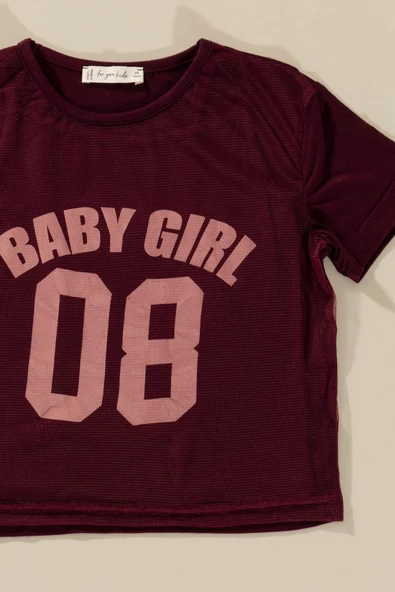 3'lü Baby Girl Baskılı Tshirt Atlet Tayt Bordo Takım - Resim 3
