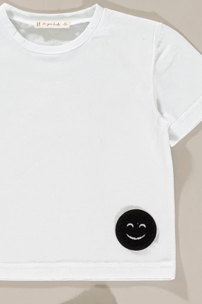 Emoji Detaylı Beyaz Alt Üst Şort Takım - Resim 2