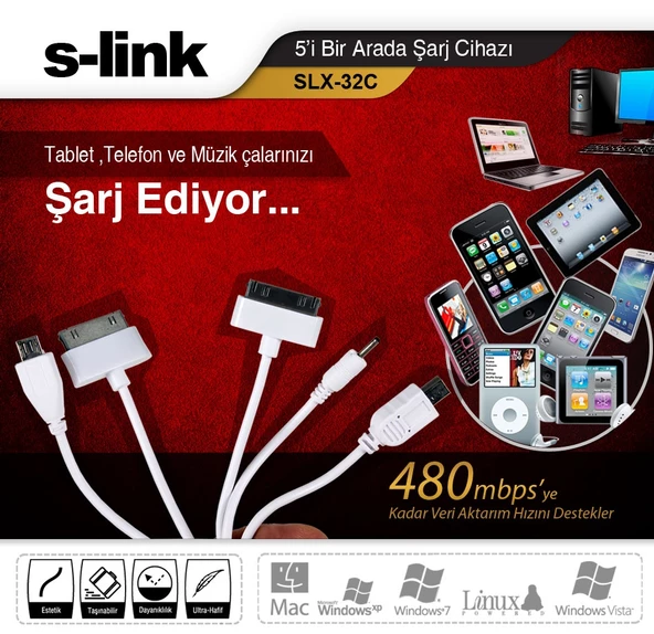 Data & Şarj Kablo Çoklu S-link SLX-32C