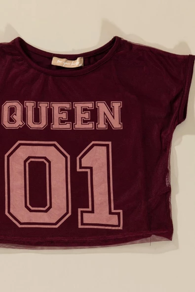 3'lü Queen Baskılı Tshirt Atlet Tayt Bordo Takım - Resim 5