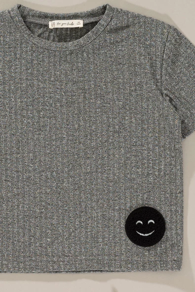 Emoji Detaylı Gri Alt Üst Şort Takım - Resim 3