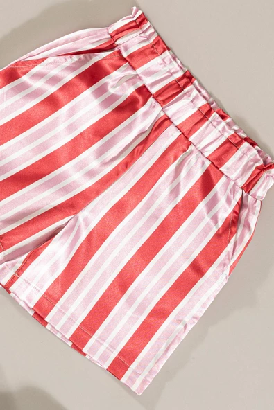 Love Nakışlı Kırmızı Beyaz Çizgili Şort Alt Üst Takım - Resim 2