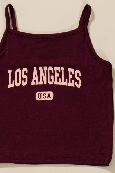 3'lü Los Angeles Baskılı Tshirt Atlet Tayt Bordo Takım - Resim 4