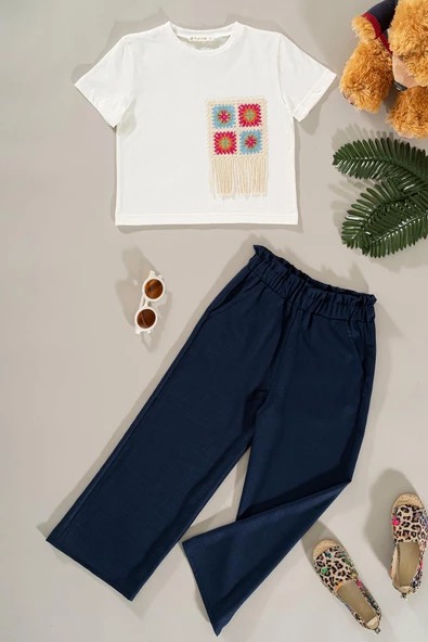 Dantel Cep Detaylı Lacivert Pantolon Takım ürün görseli