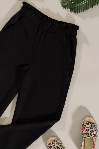 Dantel Cep Detaylı Siyah Pantolon Takım - Resim 2