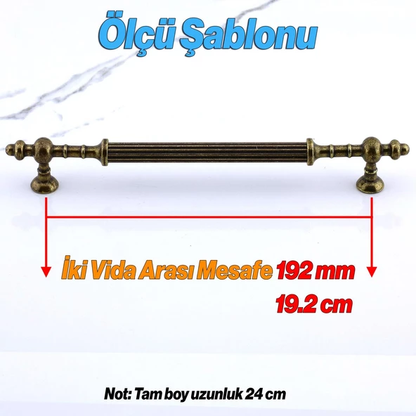 Kader Eskitme Antik Sarı Metal Kulp 192 mm - 19.2 cm Mobilya Mutfak Dolabı Dolap Kulpları Çekme Kulbu - 2