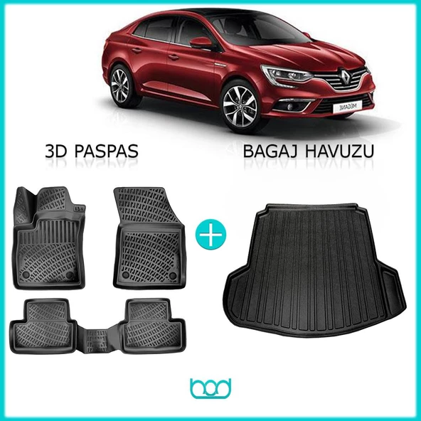 Bod Renault Megeane 4 Sedan 3D Havuzlu Paspas ve Bagaj Havuzu Seti ürün görseli